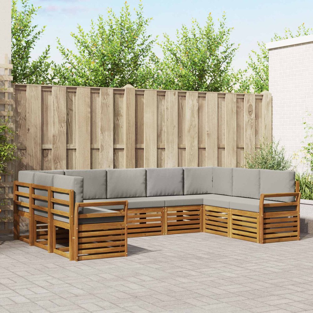vidaXL Soffgrupper 9 pcs Naturlig och Ljus Grå Massivt Akaciaträ