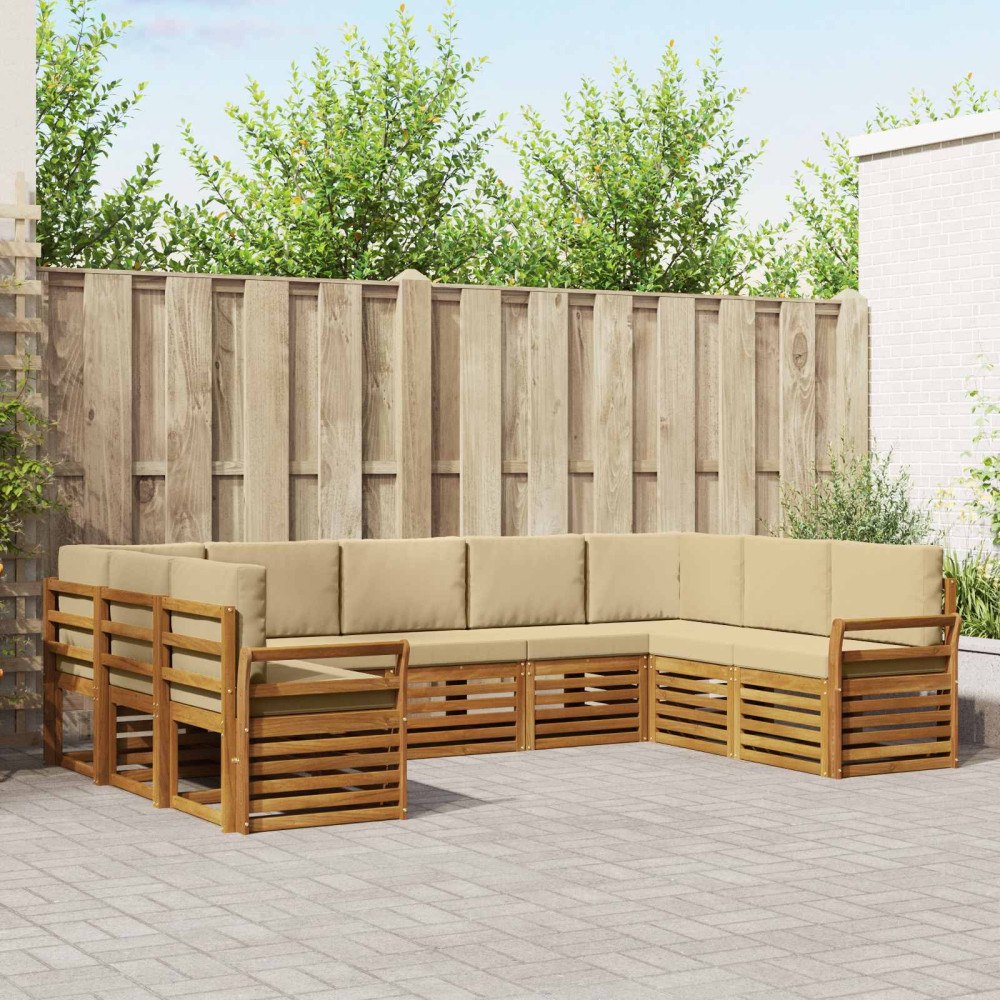 vidaXL Soffgrupper 9 pcs Naturlig och Beige Massivt Akaciaträ