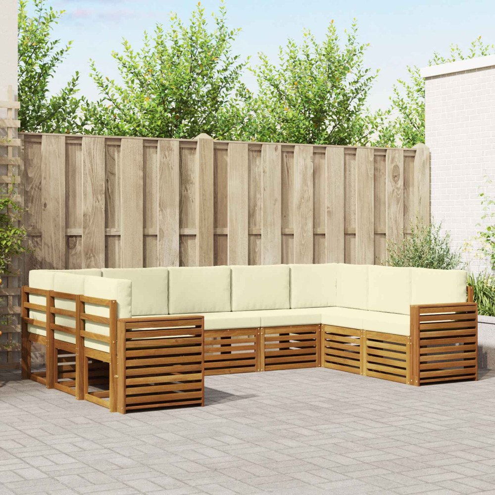 vidaXL Soffgrupper 9 pcs Naturlig och Grädde Massivt Akaciaträ