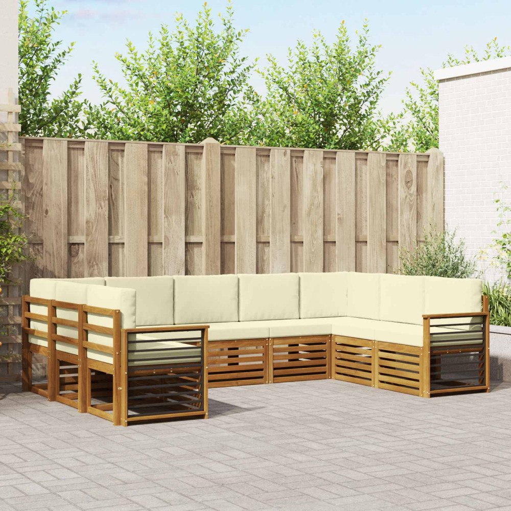 vidaXL Soffgrupper 9 pcs Naturlig och Grädde Massivt Akaciaträ