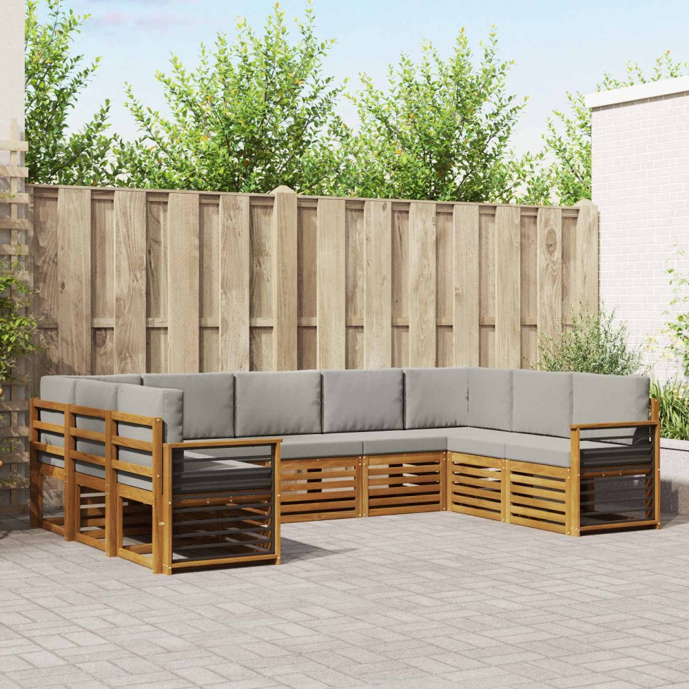 vidaXL Soffgrupper 9 pcs Naturlig och Ljus Grå Massivt Akaciaträ