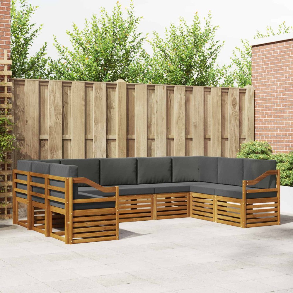 vidaXL Soffgrupper 9 pcs Naturlig och Antracit Massivt Akaciaträ
