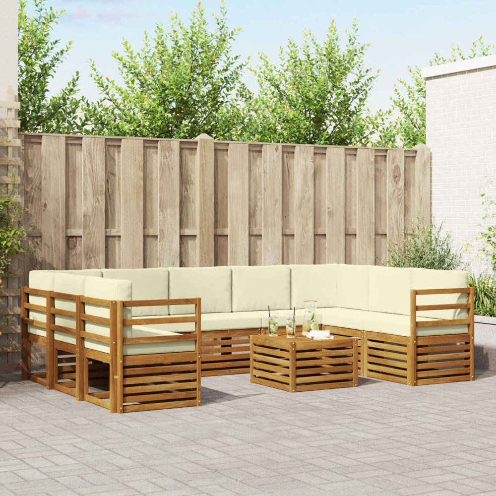 vidaXL Soffgrupper 10 pcs Naturlig och Grädde Massivt Akaciaträ