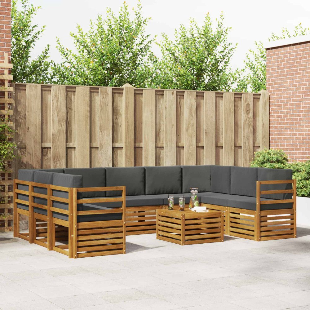 vidaXL Soffgrupper 10 pcs Naturlig och Antracit Massivt Akaciaträ