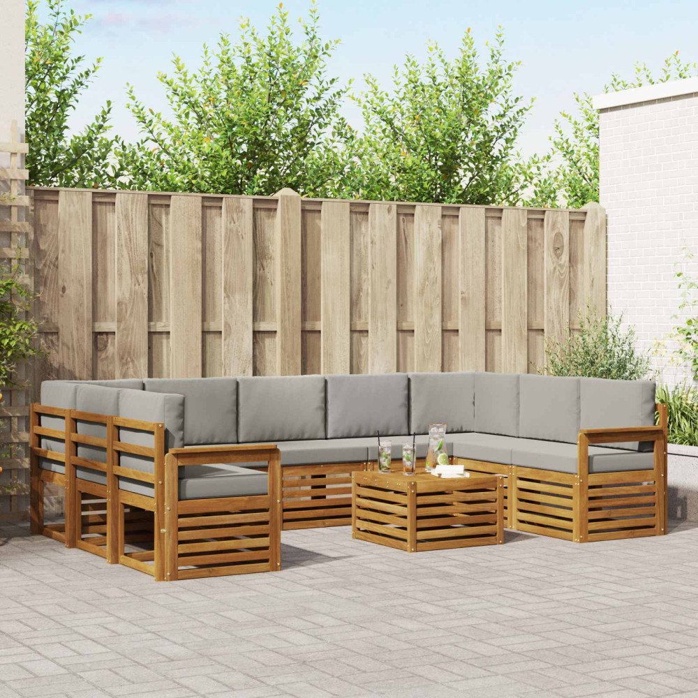 vidaXL Soffgrupper 10 pcs Naturlig och Ljus Grå Massivt Akaciaträ