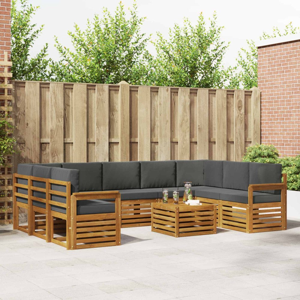 vidaXL Soffgrupper 10 pcs Naturlig och Antracit Massivt Akaciaträ