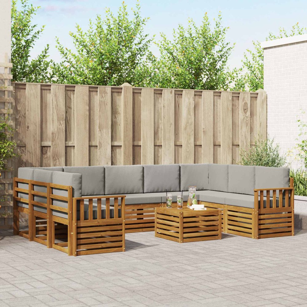 vidaXL Soffgrupper 10 pcs Naturlig och Ljus Grå Massivt Akaciaträ