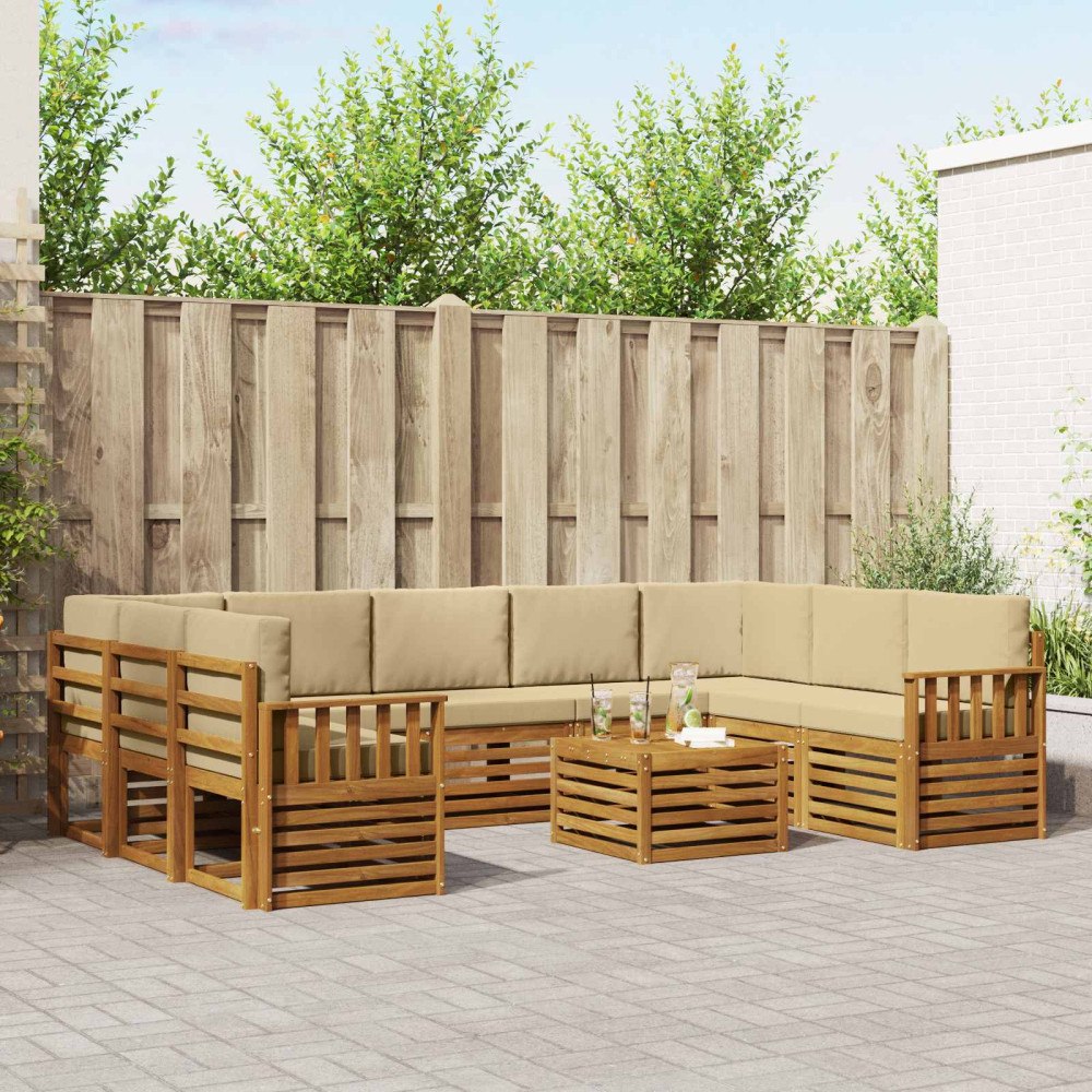 vidaXL Soffgrupper 10 pcs Naturlig och Beige Massivt Akaciaträ