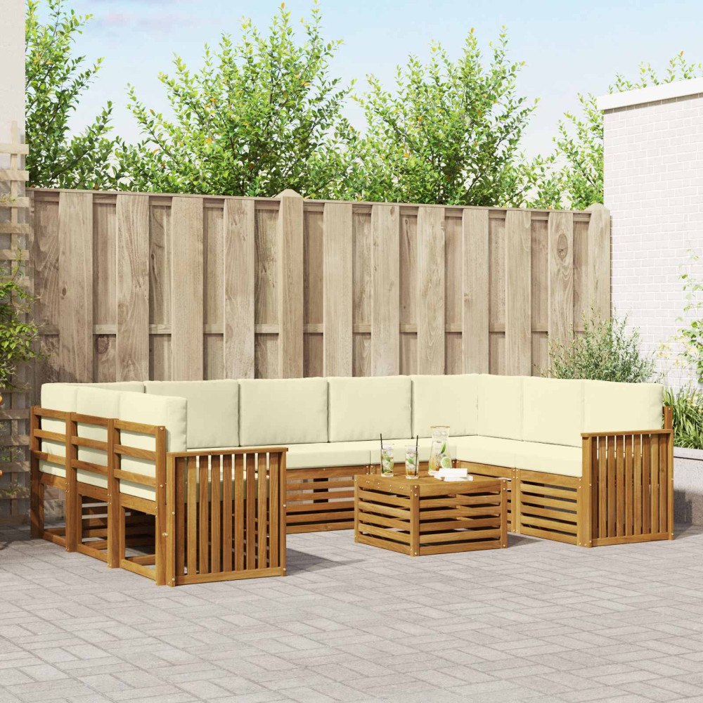 vidaXL Soffgrupper 10 pcs Naturlig och Grädde Massivt Akaciaträ