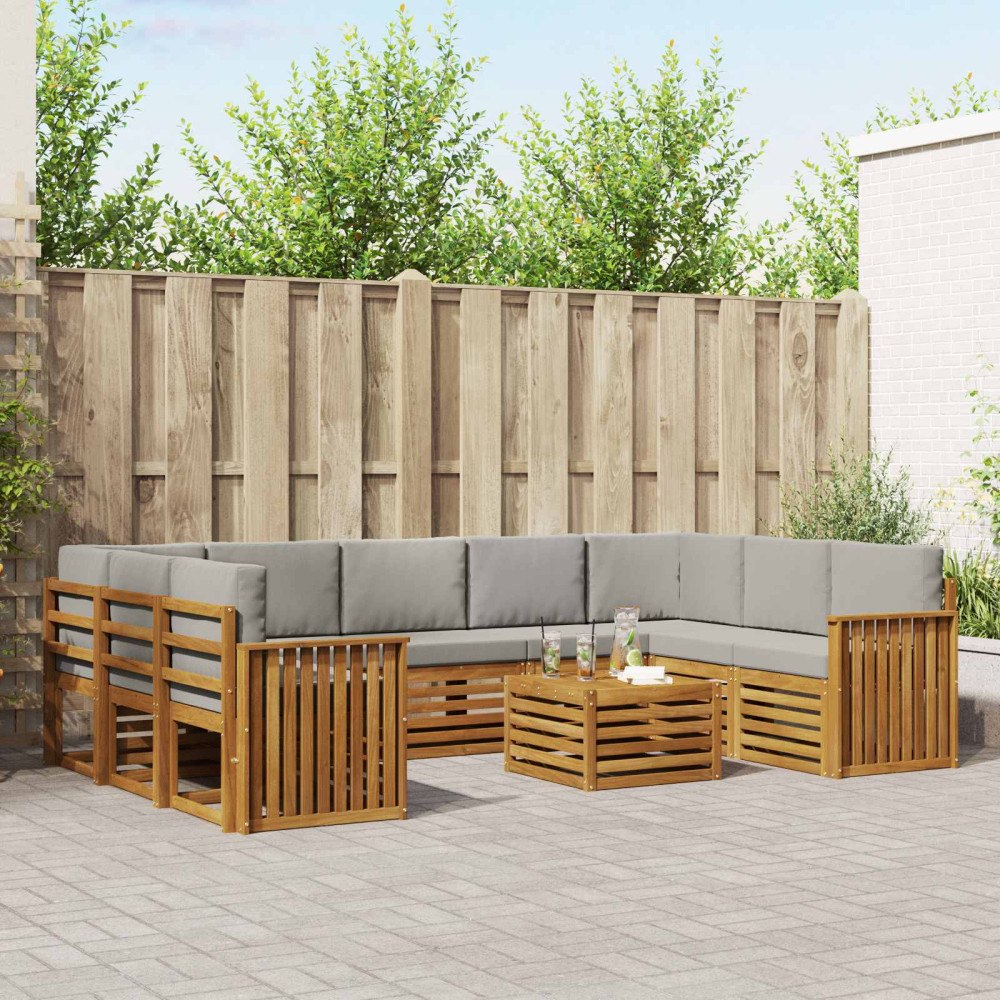 vidaXL Soffgrupper 10 pcs Naturlig och Ljus Grå Massivt Akaciaträ