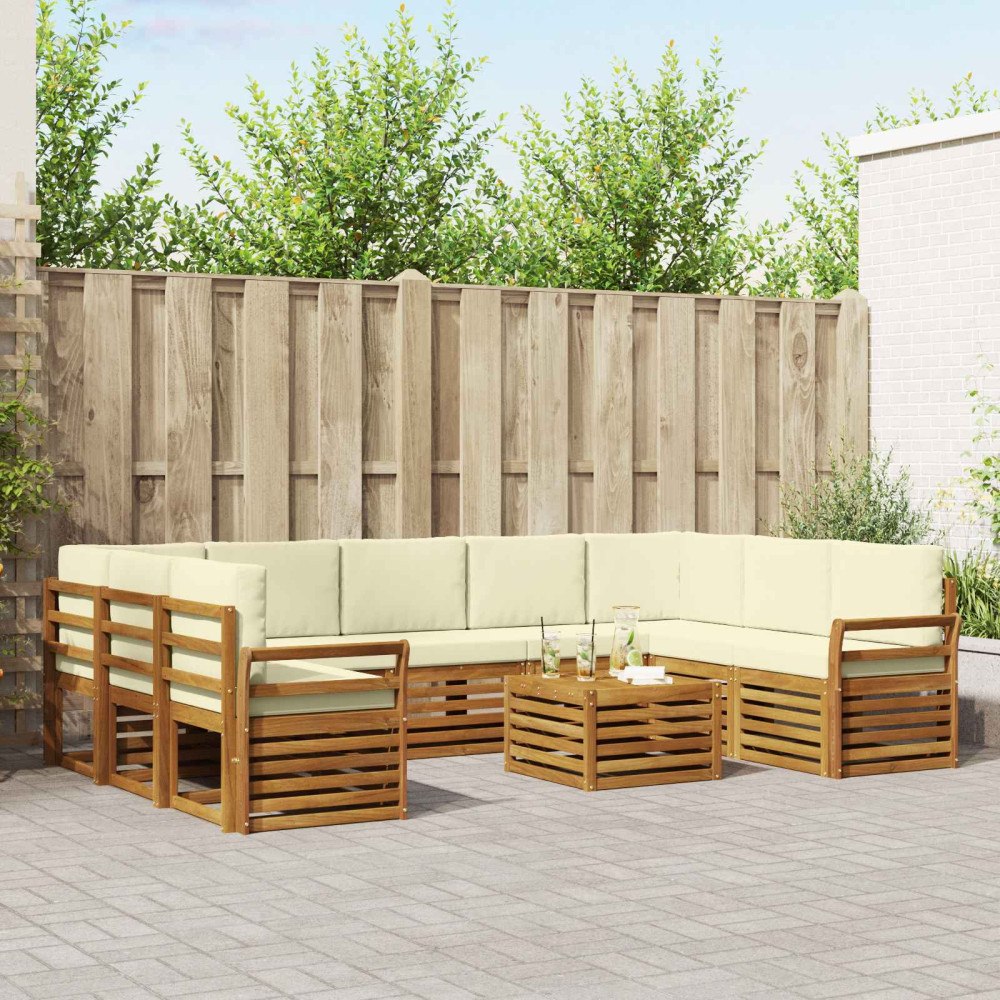 vidaXL Soffgrupper 10 pcs Naturlig och Grädde Massivt Akaciaträ