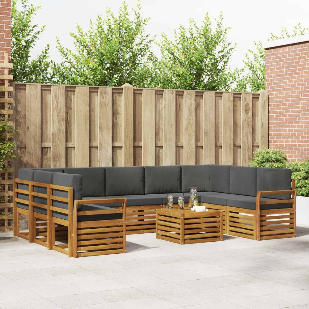 vidaXL Soffgrupper 10 pcs Naturlig och Antracit Massivt Akaciaträ
