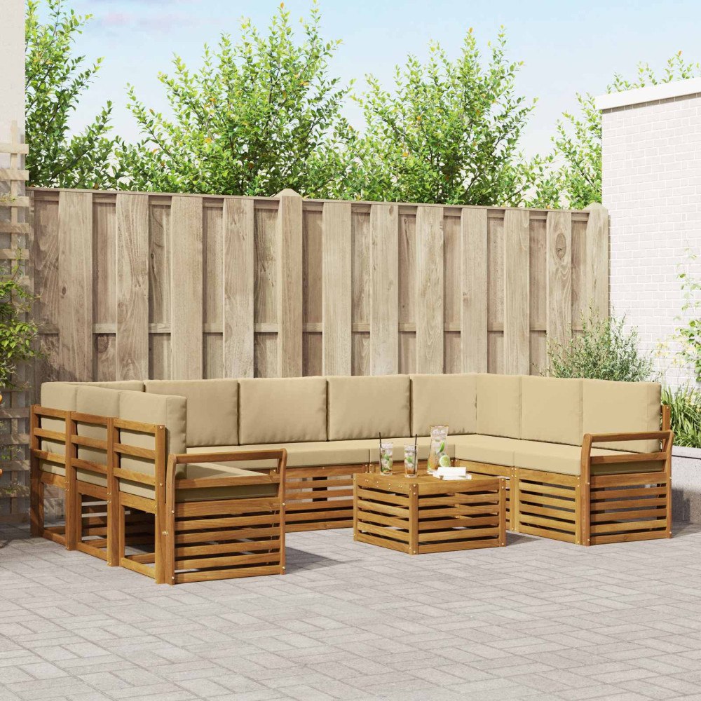 vidaXL Soffgrupper 10 pcs Naturlig och Beige Massivt Akaciaträ