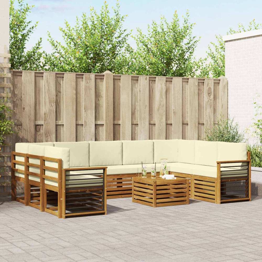 vidaXL Soffgrupper 10 pcs Naturlig och Grädde Massivt Akaciaträ