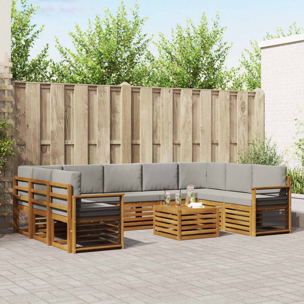 vidaXL Soffgrupper 10 pcs Naturlig och Ljus Grå Massivt Akaciaträ
