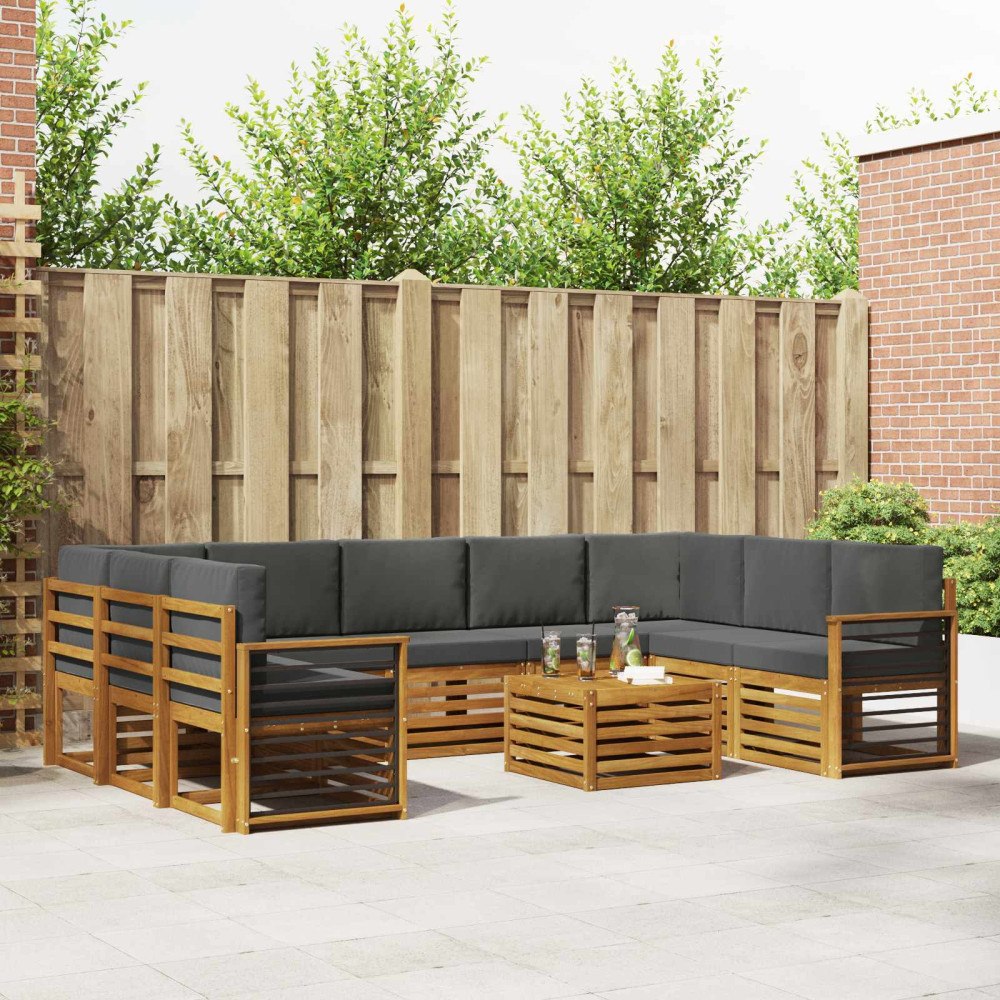 vidaXL Soffgrupper 10 pcs Naturlig och Antracit Massivt Akaciaträ