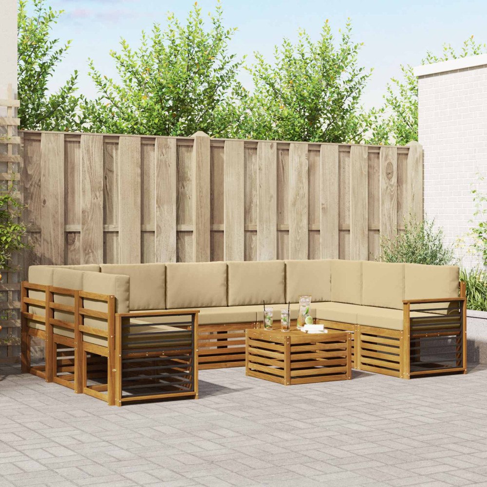 vidaXL Soffgrupper 10 pcs Naturlig och Beige Massivt Akaciaträ