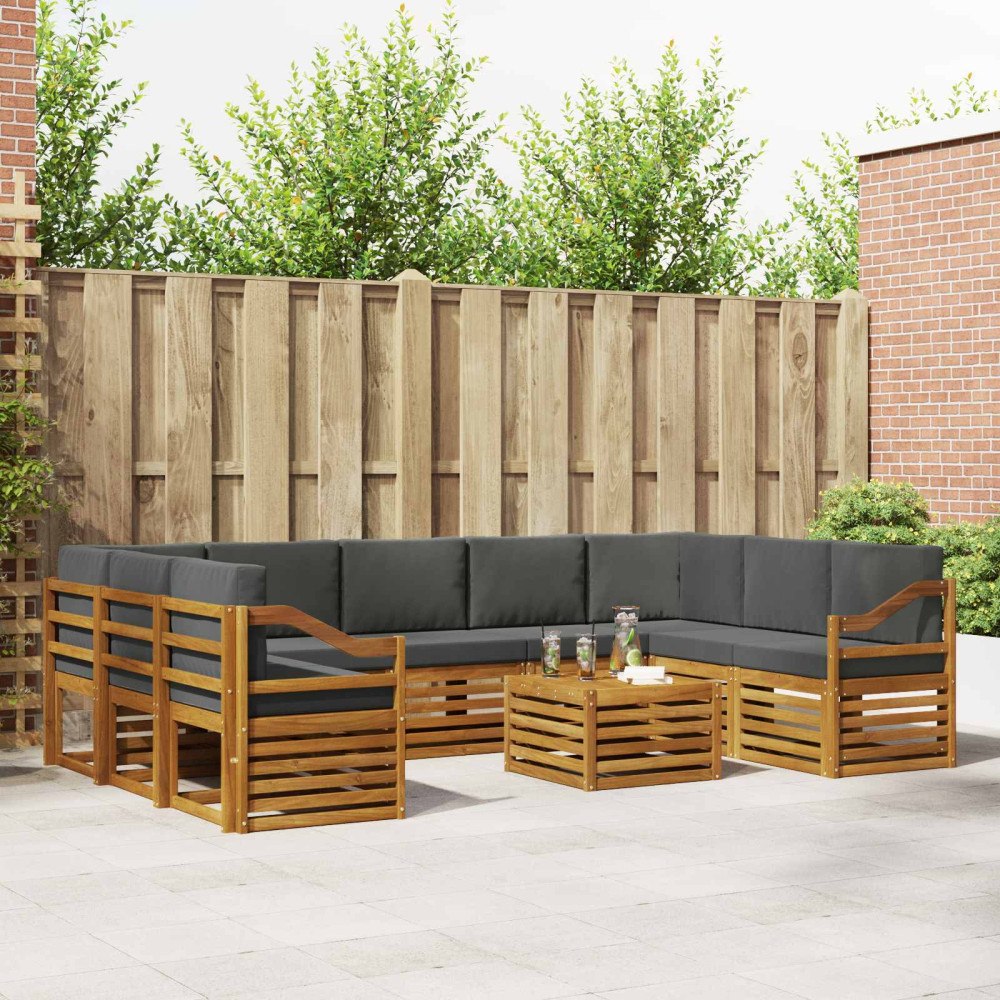 vidaXL Soffgrupper 10 pcs Naturlig och Antracit Massivt Akaciaträ