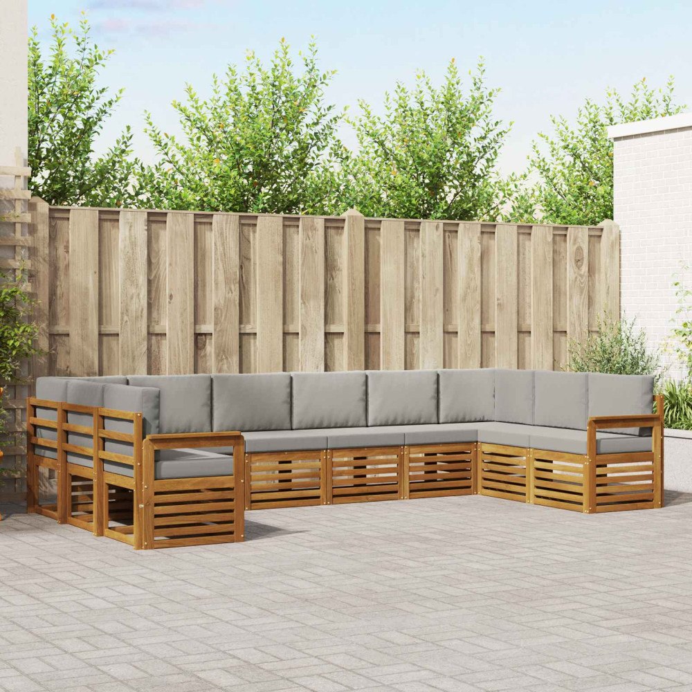 vidaXL Soffgrupper 10 pcs Naturlig och Ljus Grå Massivt Akaciaträ