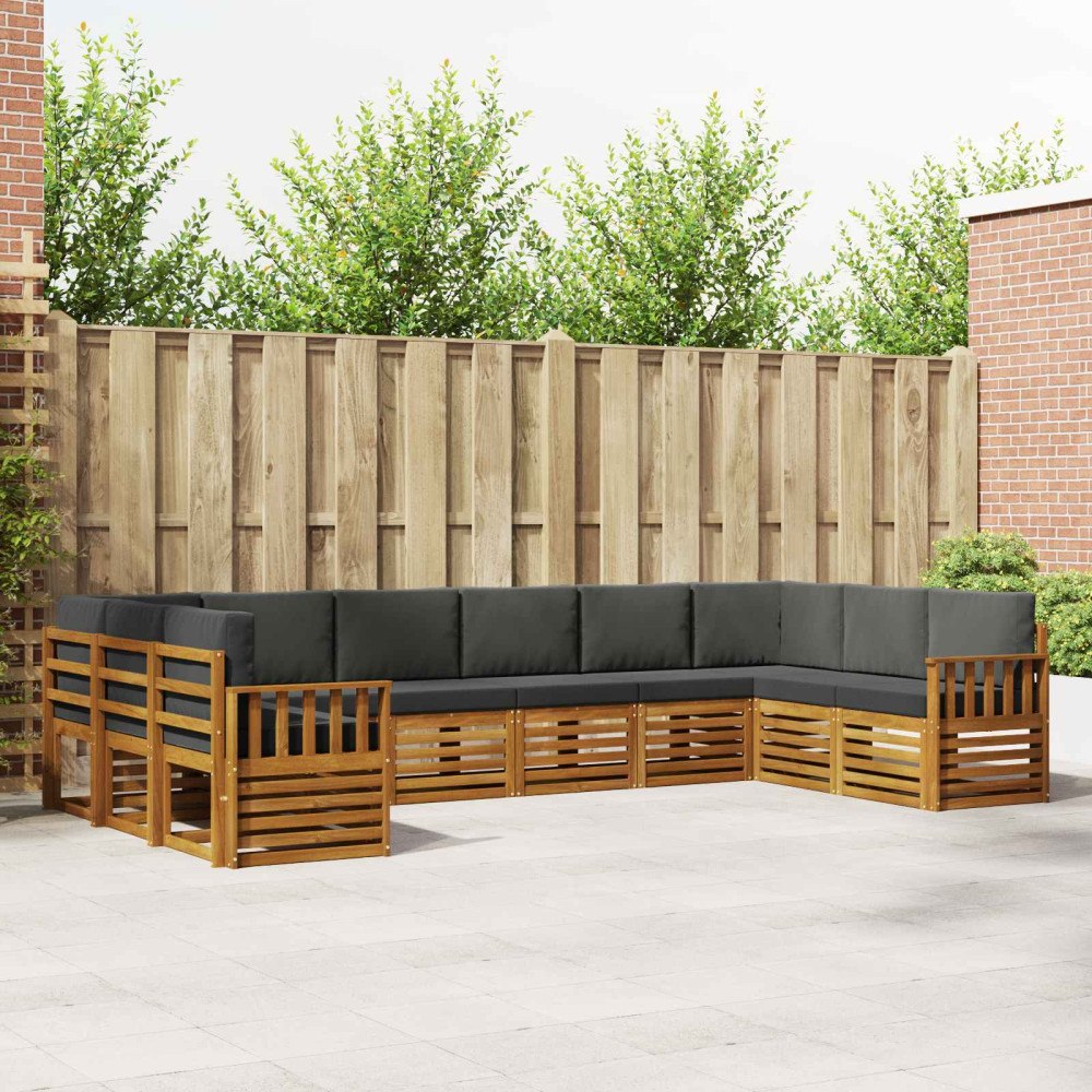 vidaXL Soffgrupper 10 pcs Naturlig och Antracit Massivt Akaciaträ