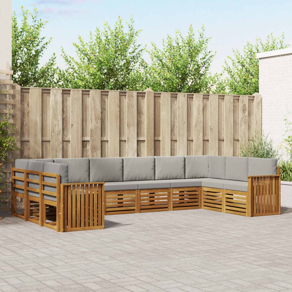vidaXL Soffgrupper 10 pcs Naturlig och Ljus Grå Massivt Akaciaträ