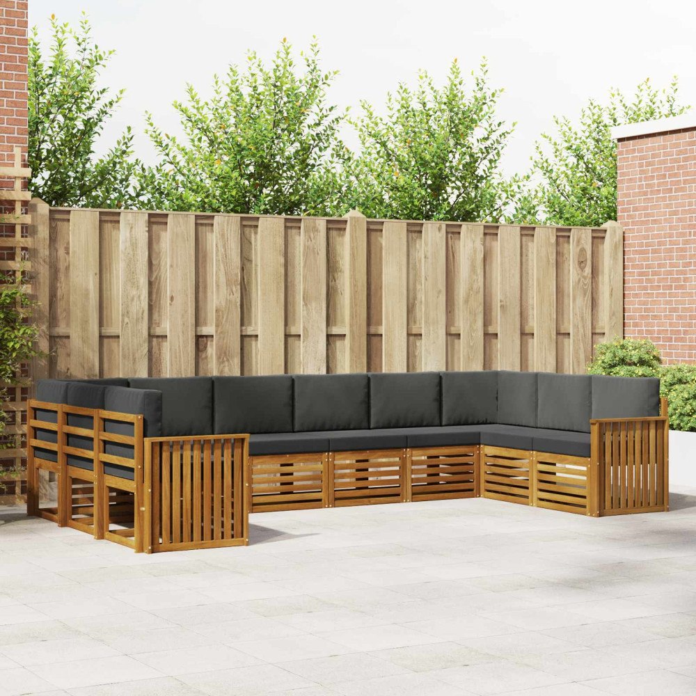 vidaXL Soffgrupper 10 pcs Naturlig och Antracit Massivt Akaciaträ