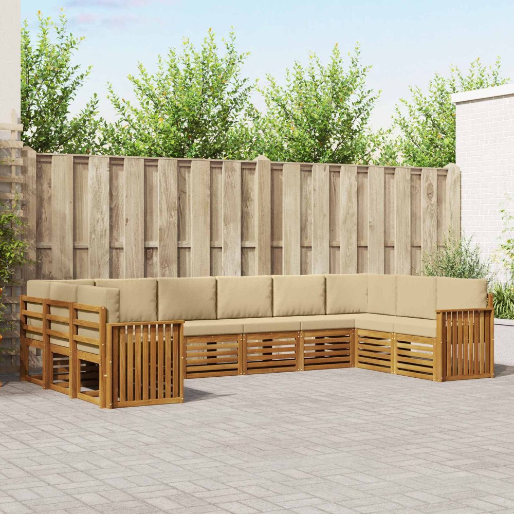 vidaXL Soffgrupper 10 pcs Naturlig och Beige Massivt Akaciaträ