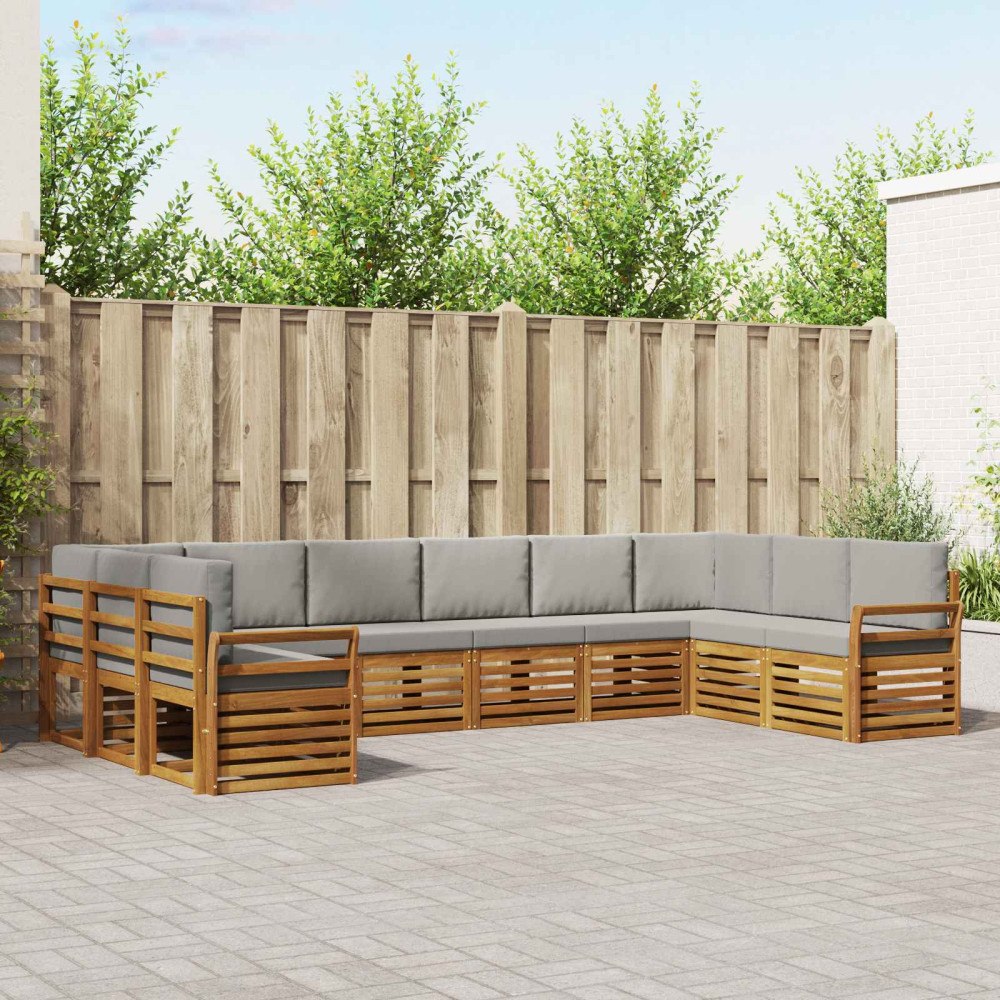 vidaXL Soffgrupper 10 pcs Naturlig och Ljus Grå Massivt Akaciaträ