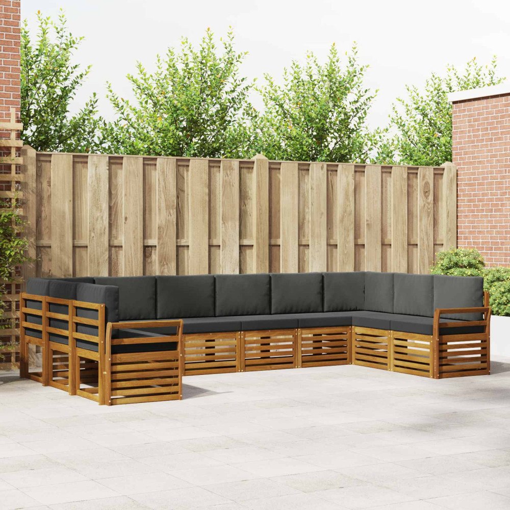 vidaXL Soffgrupper 10 pcs Naturlig och Antracit Massivt Akaciaträ