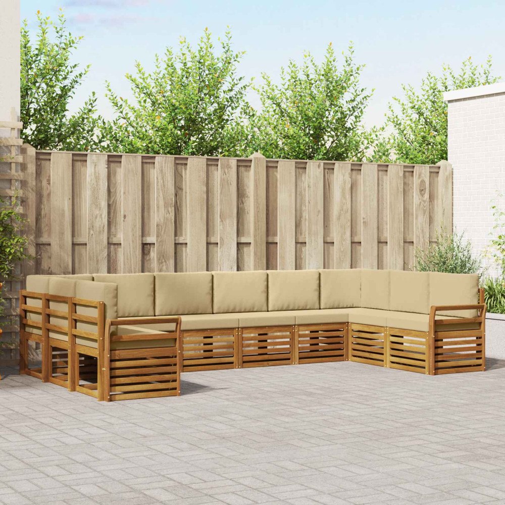 vidaXL Soffgrupper 10 pcs Naturlig och Beige Massivt Akaciaträ