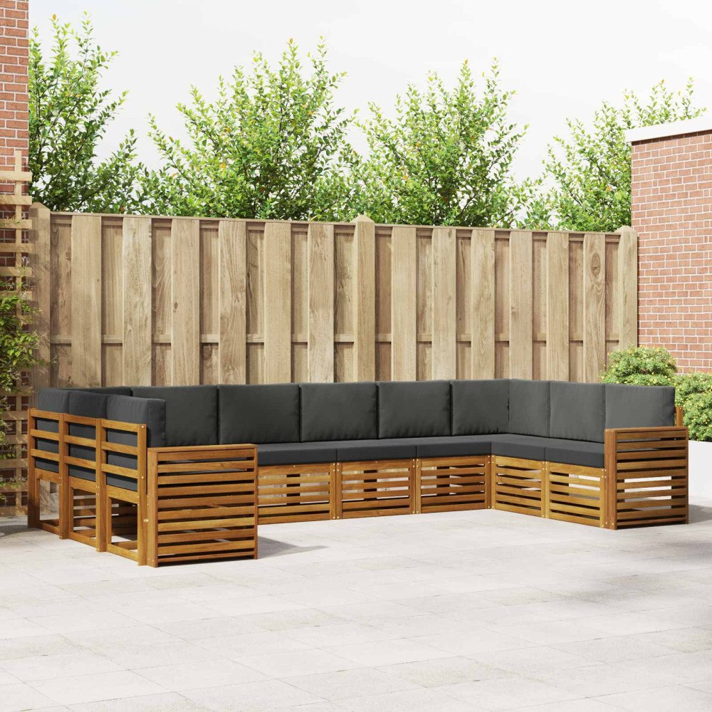vidaXL Soffgrupper 10 pcs Naturlig och Antracit Massivt Akaciaträ