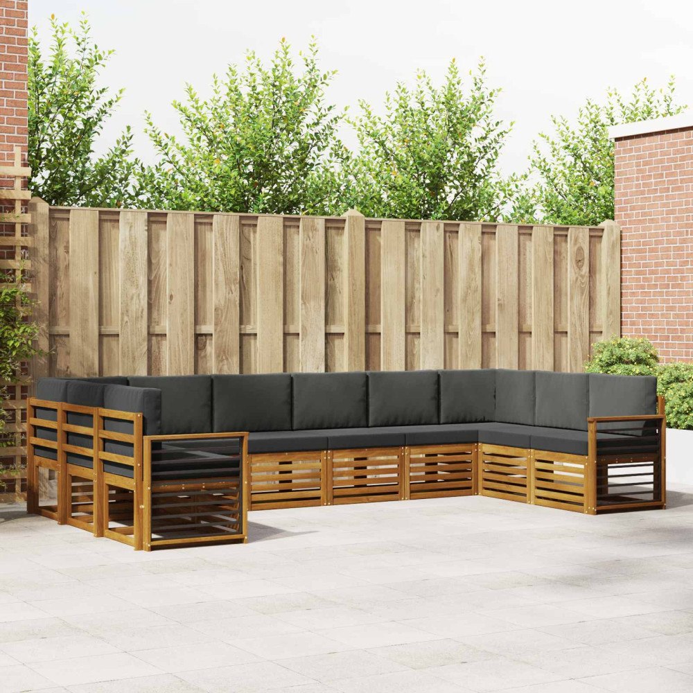 vidaXL Soffgrupper 10 pcs Naturlig och Antracit Massivt Akaciaträ