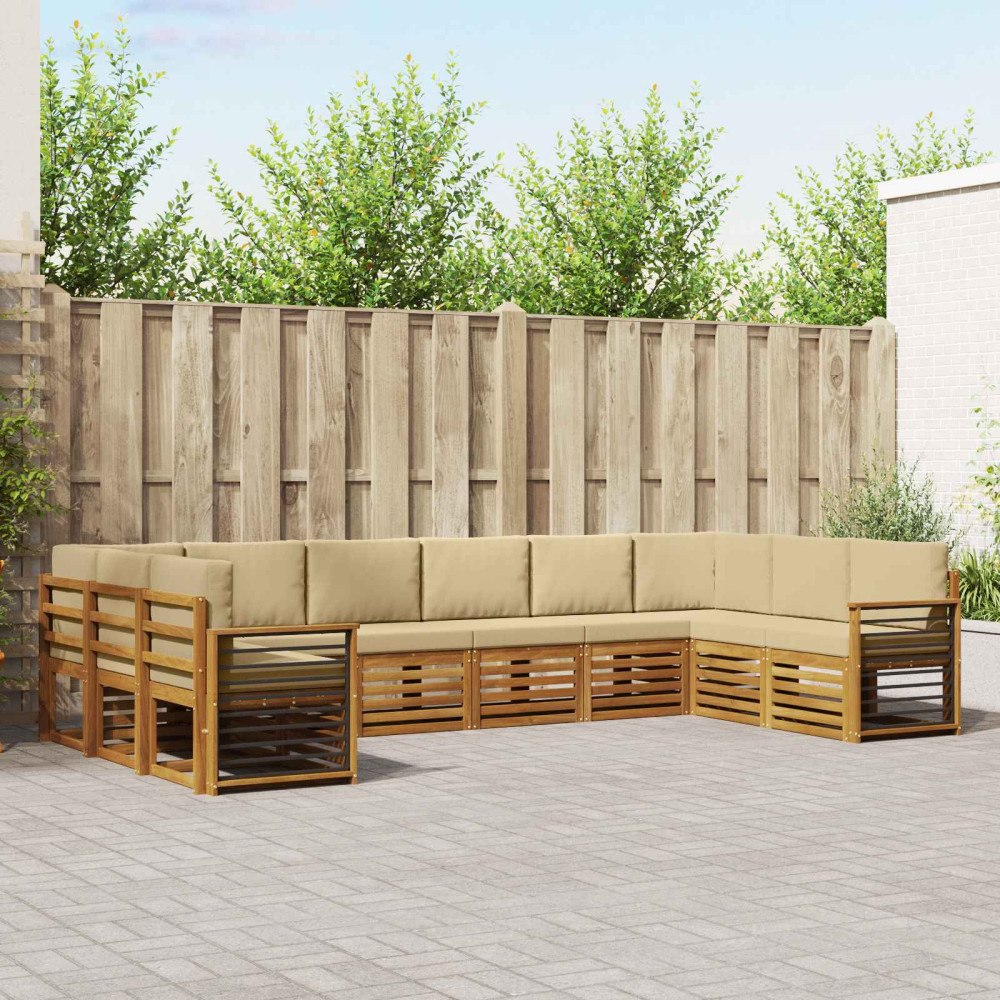 vidaXL Soffgrupper 10 pcs Naturlig och Beige Massivt Akaciaträ
