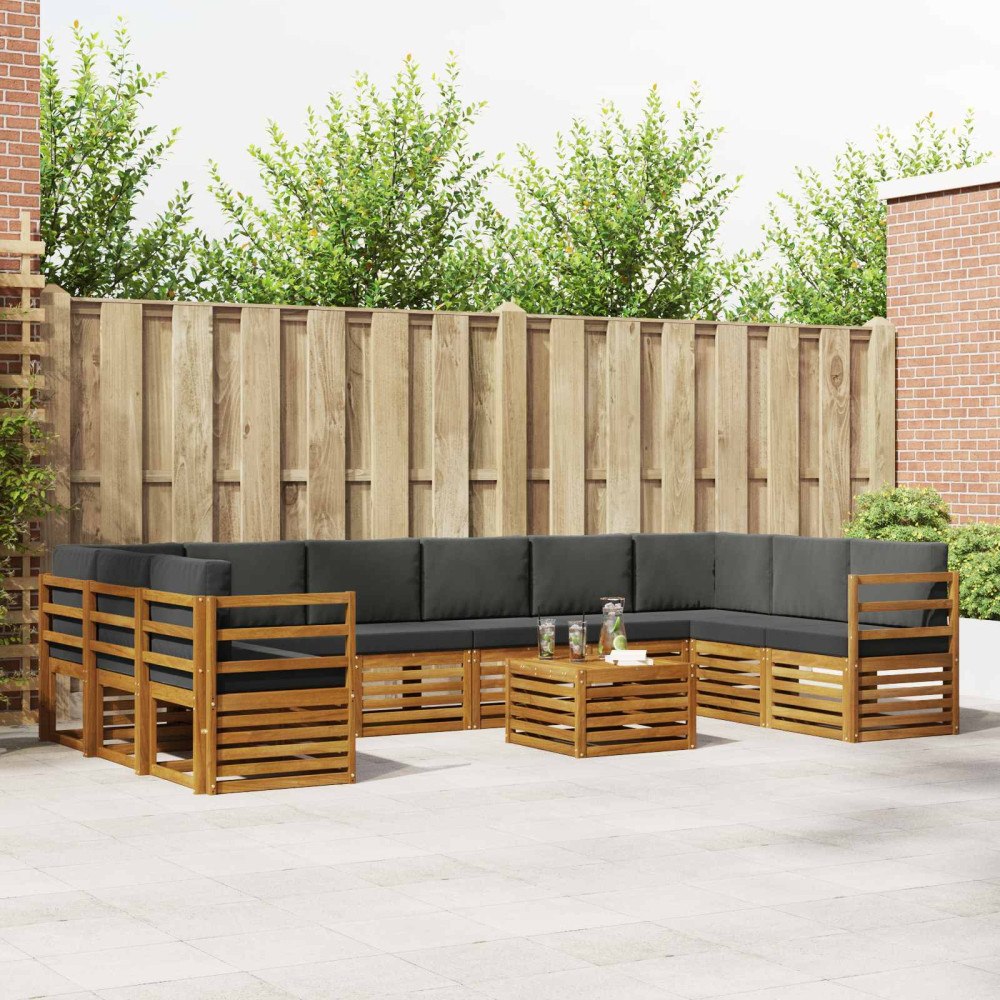 vidaXL Soffgrupper 11 pcs Naturlig och Antracit Massivt Akaciaträ
