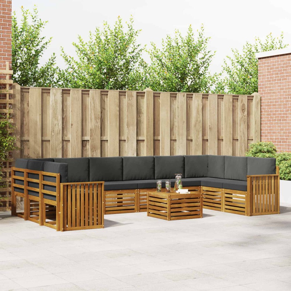 vidaXL Soffgrupper 11 pcs Naturlig och Antracit Massivt Akaciaträ