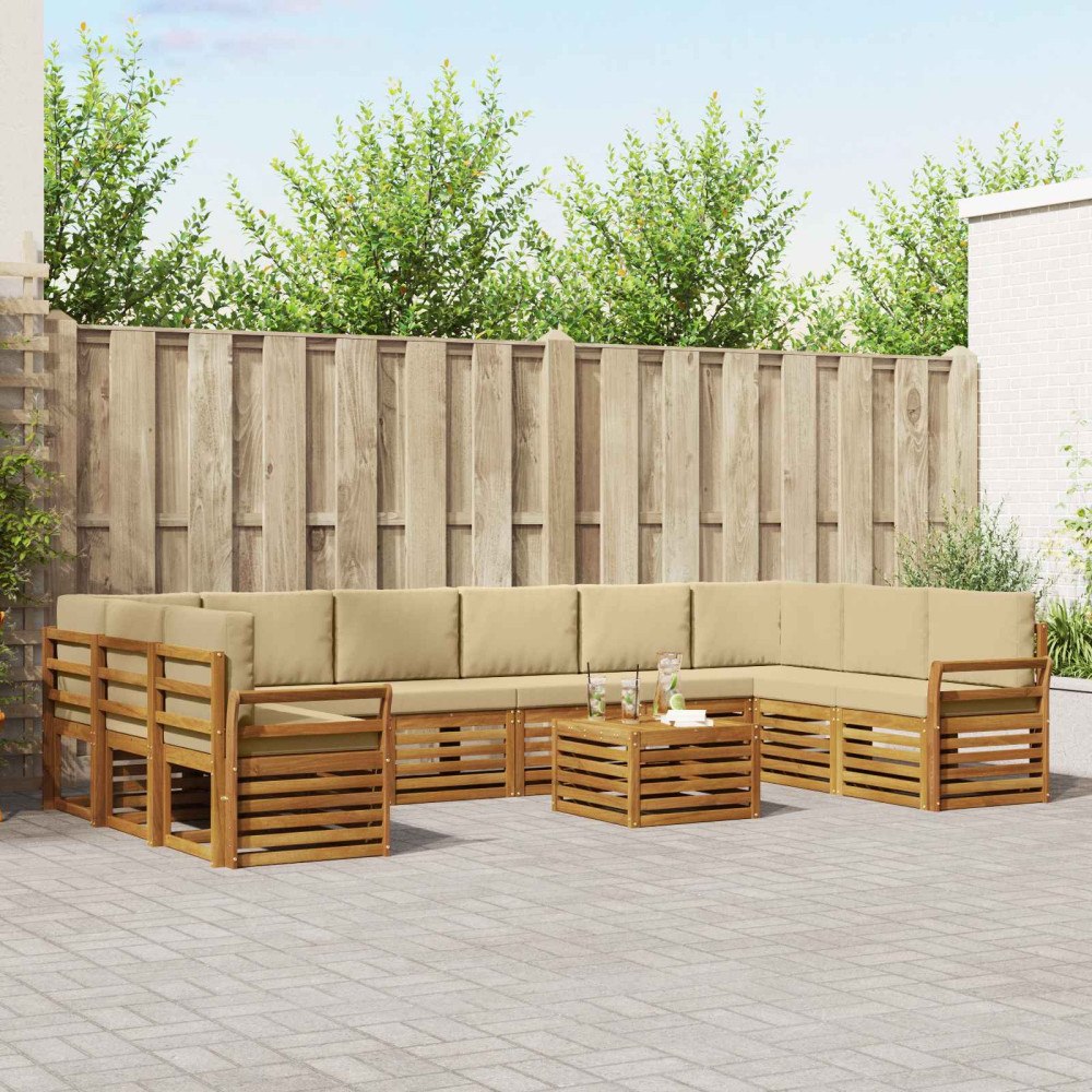 vidaXL Soffgrupper 11 pcs Naturlig och Beige Massivt Akaciaträ
