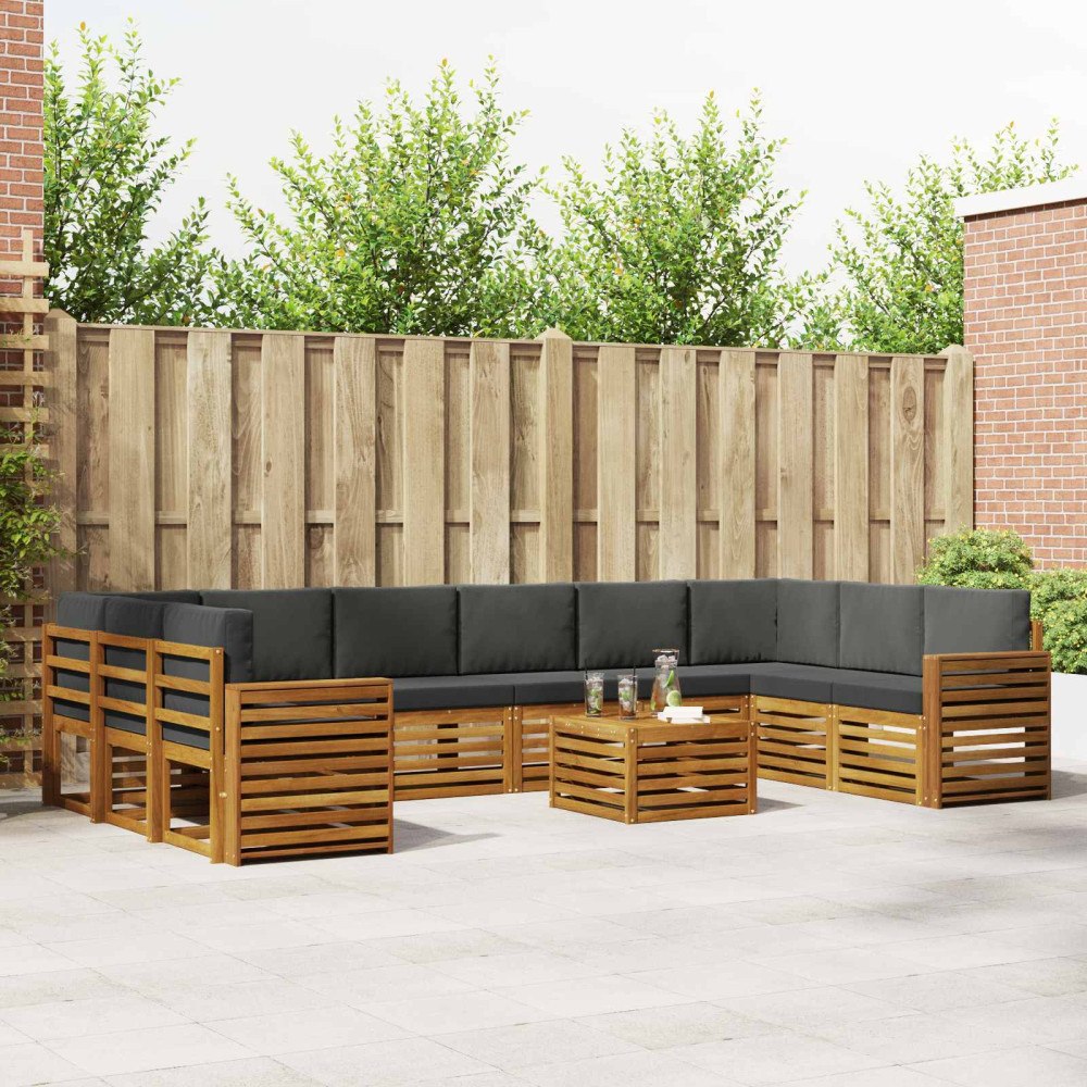 vidaXL Soffgrupper 11 pcs Naturlig och Antracit Massivt Akaciaträ