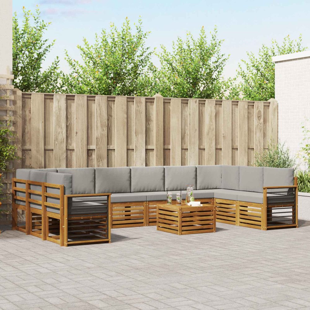 vidaXL Soffgrupper 11 pcs Naturlig och Ljus Grå Massivt Akaciaträ