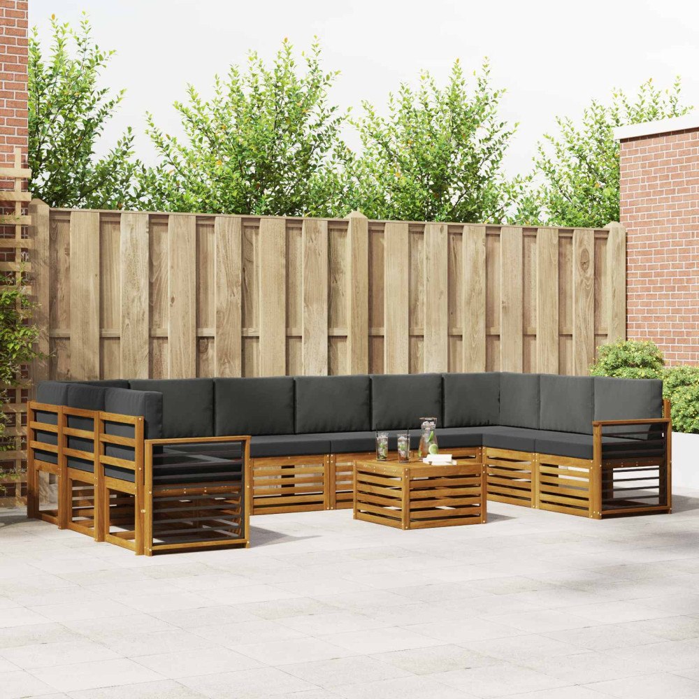 vidaXL Soffgrupper 11 pcs Naturlig och Antracit Massivt Akaciaträ