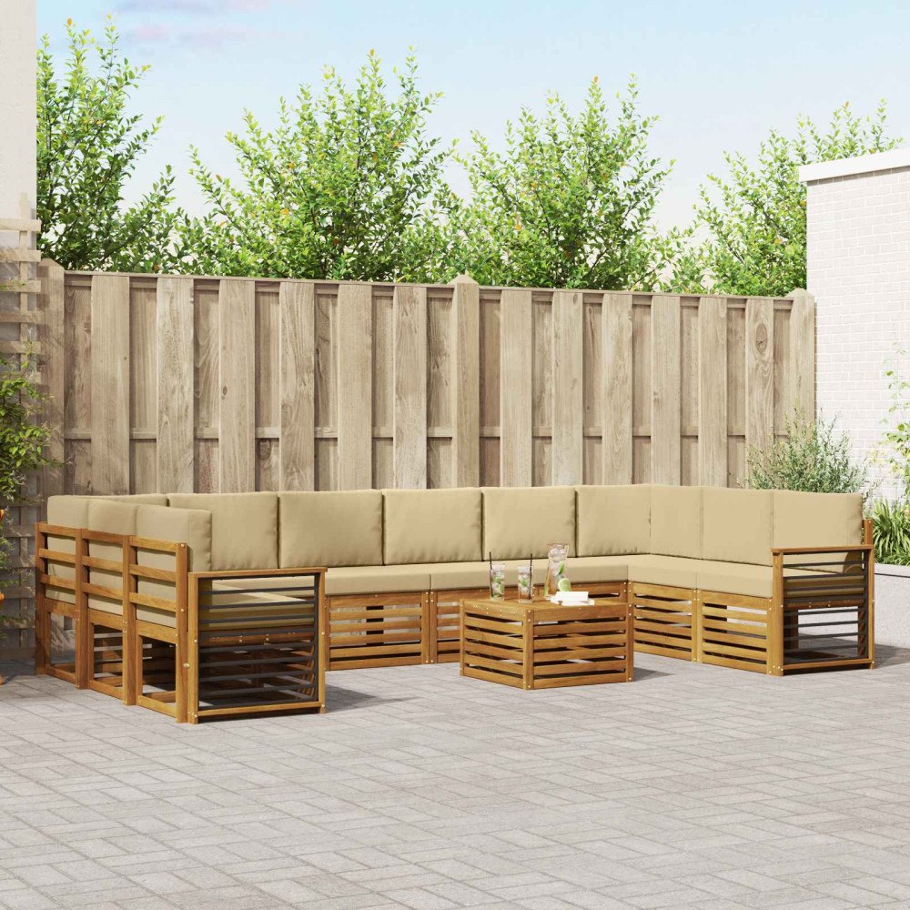 vidaXL Soffgrupper 11 pcs Naturlig och Beige Massivt Akaciaträ