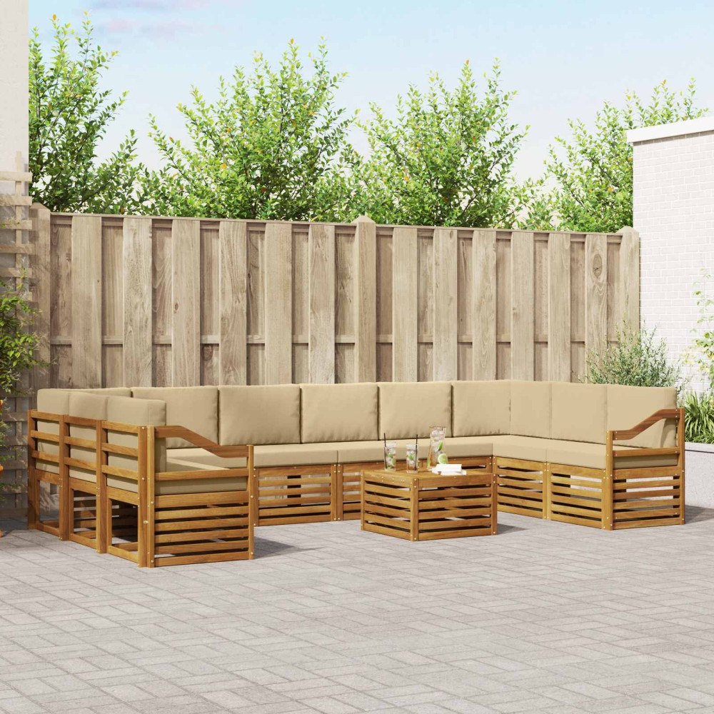 vidaXL Soffgrupper 11 pcs Naturlig och Beige Massivt Akaciaträ