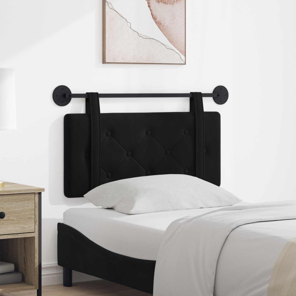 vidaXL Hängande Huvudgavel Väggmonterad Svart 100 x 55 x 5 cm Sammet