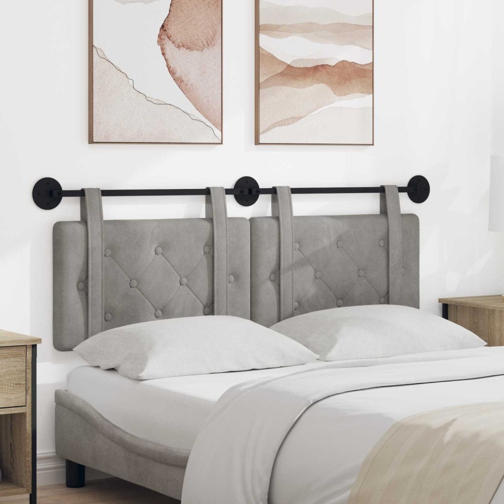 vidaXL Hängande Huvudgavel Väggmonterad Ljusgrå 130 x 55 x 5 cm Sammet