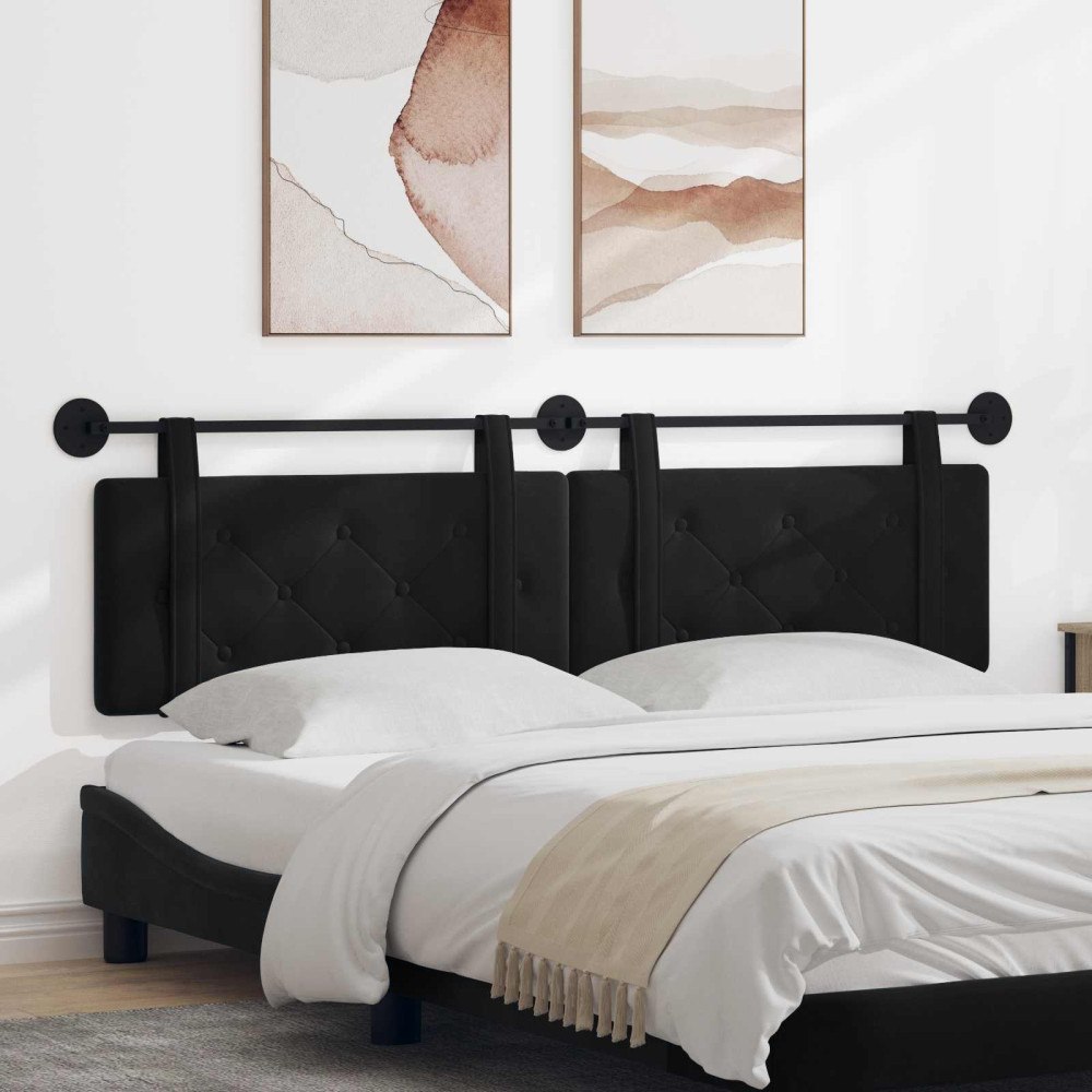 vidaXL Hängande Huvudgavel Väggmonterad Svart 190 x 55 x 5 cm Sammet