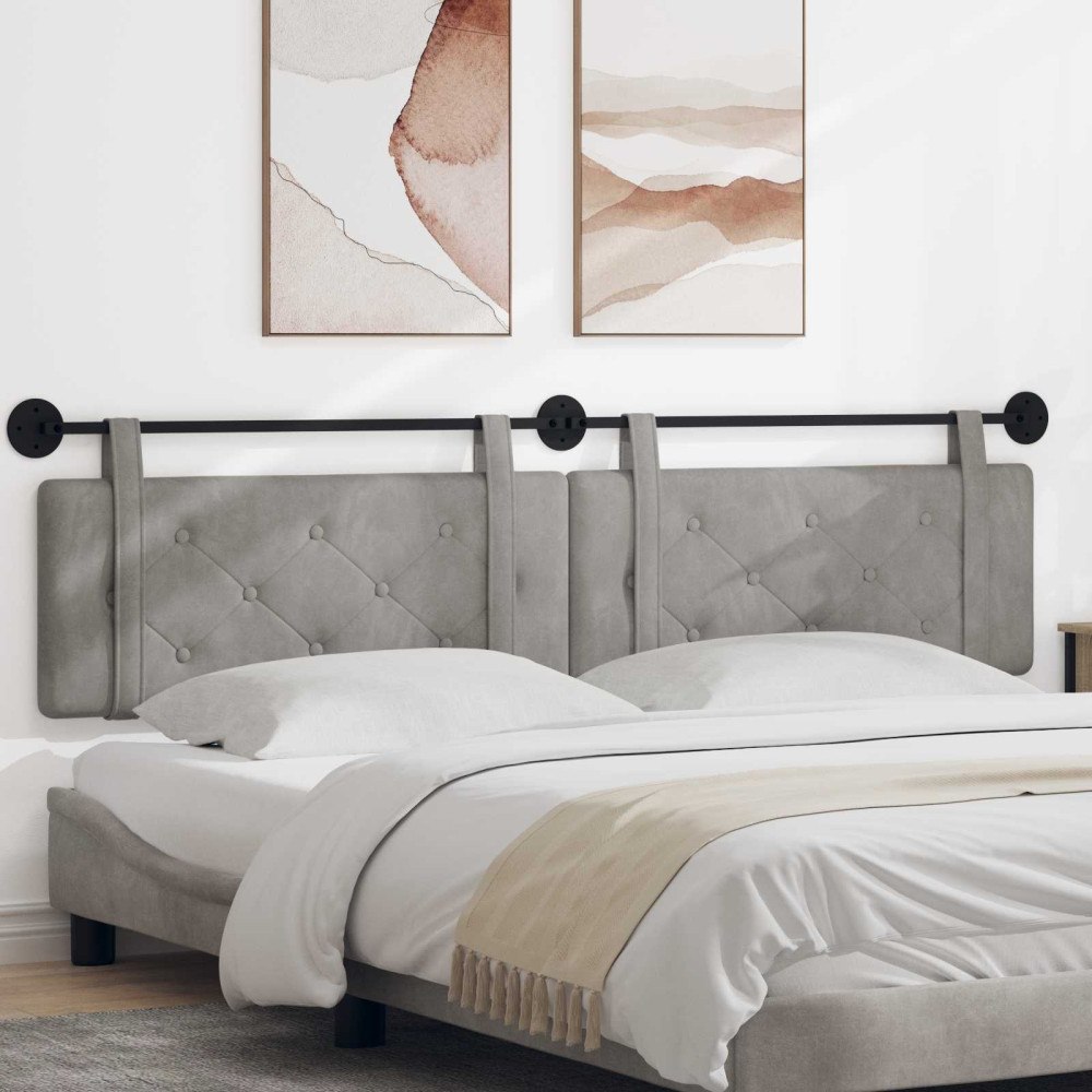 vidaXL Hängande Huvudgavel Väggmonterad Ljusgrå 210 x 55 x 5 cm Sammet