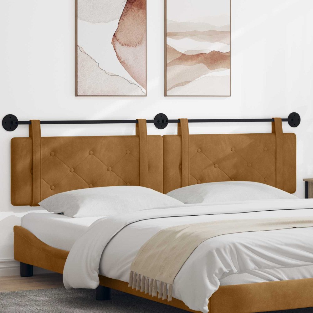 vidaXL Hängande Huvudgavel Väggmonterad Brun 210 x 55 x 5 cm Sammet