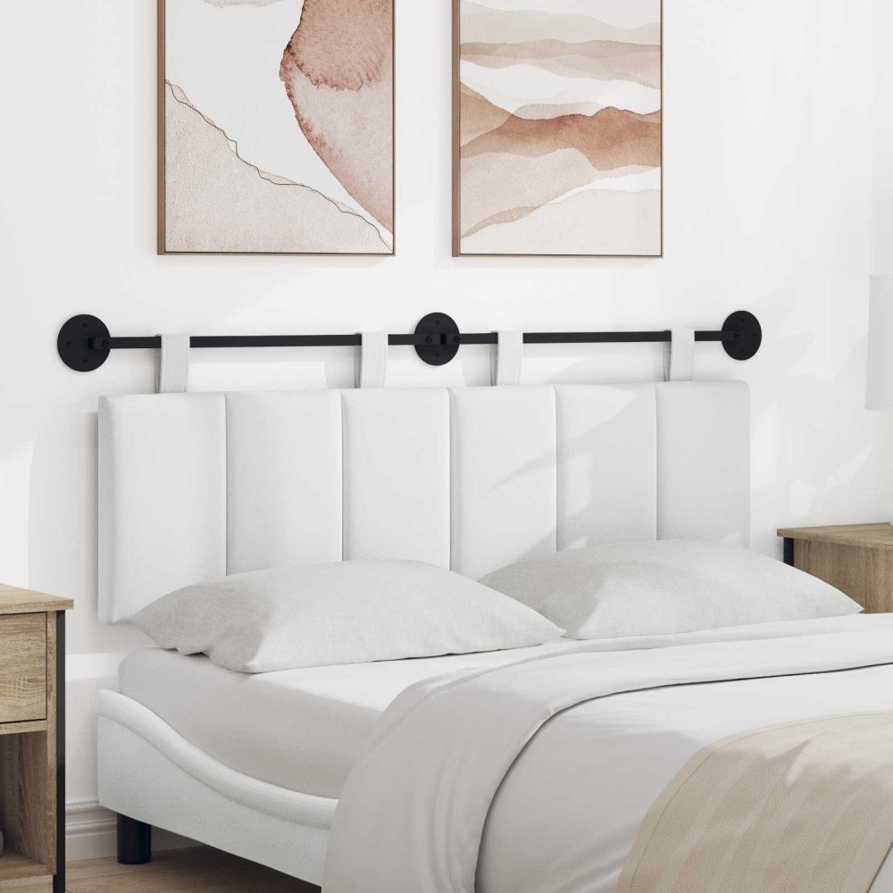 vidaXL Hängande Huvudgavel Väggmonterad Randig Vit 150 x 55 x 5 cm tyg