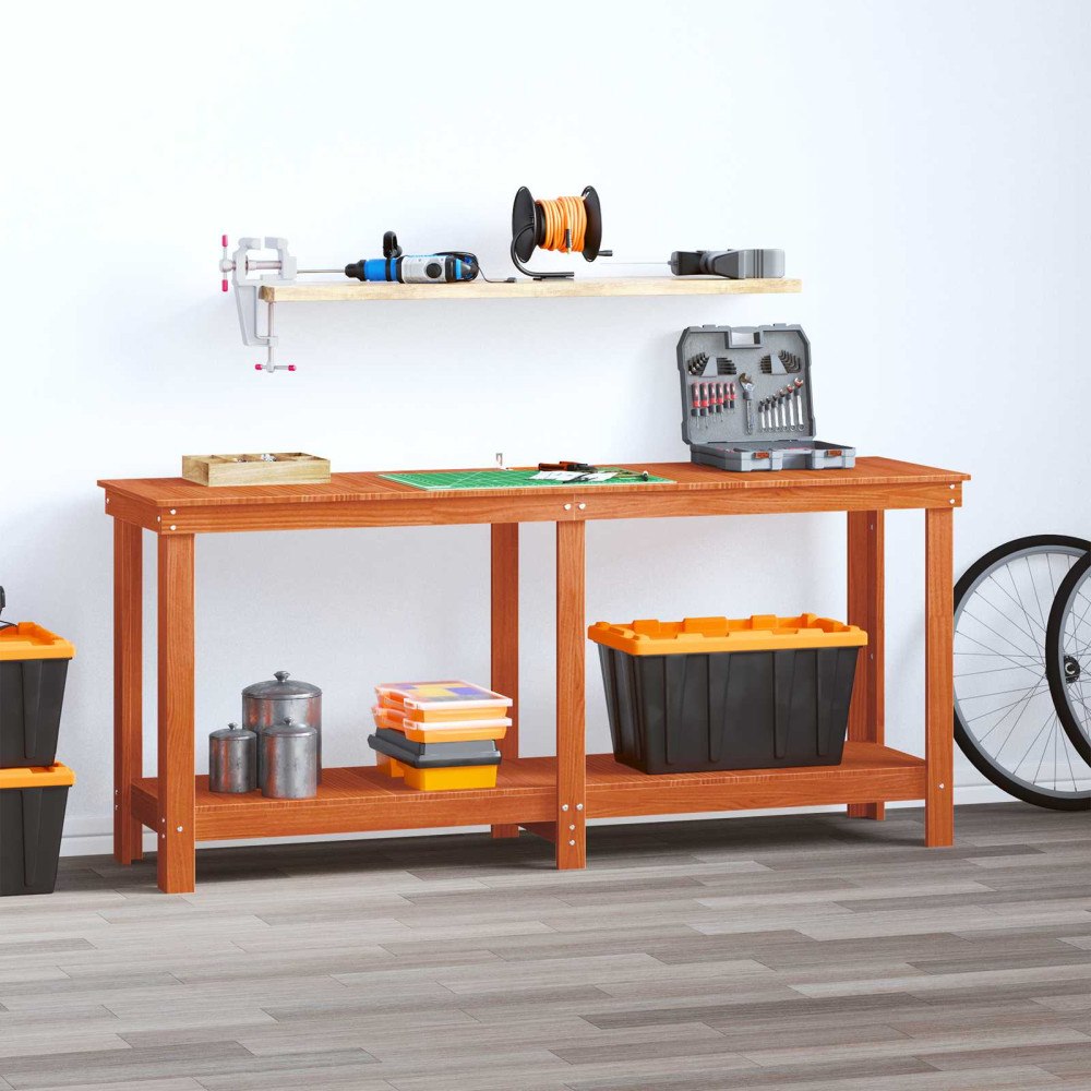 vidaXL Arbetsbänk med hylla VaxBrun 180 x 50 x 80 cm Massivt furu