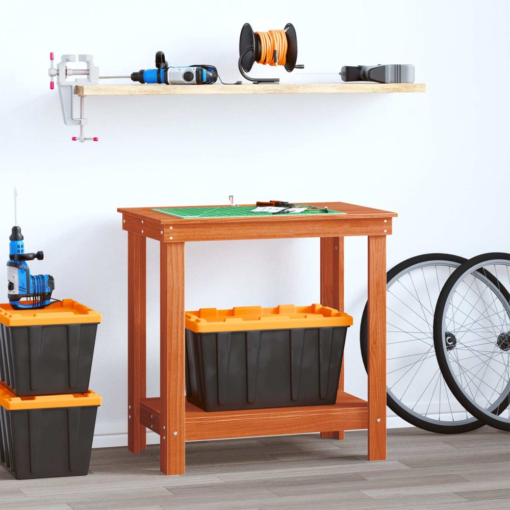 vidaXL Arbetsbänk med hylla VaxBrun 80 x 50 x 80 cm Massivt furu