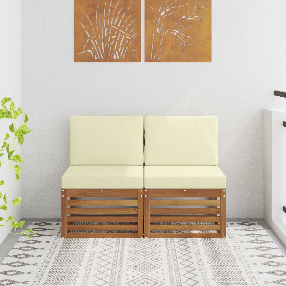 vidaXL 2 Stycke Utomhus Mellansoffa Massivt Akaciaträ Naturfärg